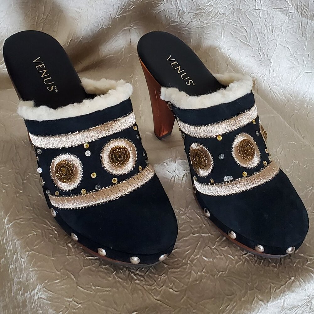 VENUS Fur Trim High Heel Clog